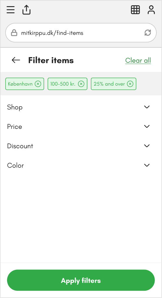 Filter items - Showroom