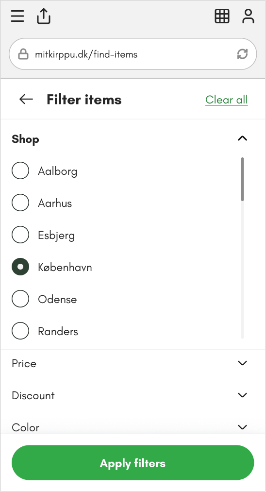 Filter items - Showroom
