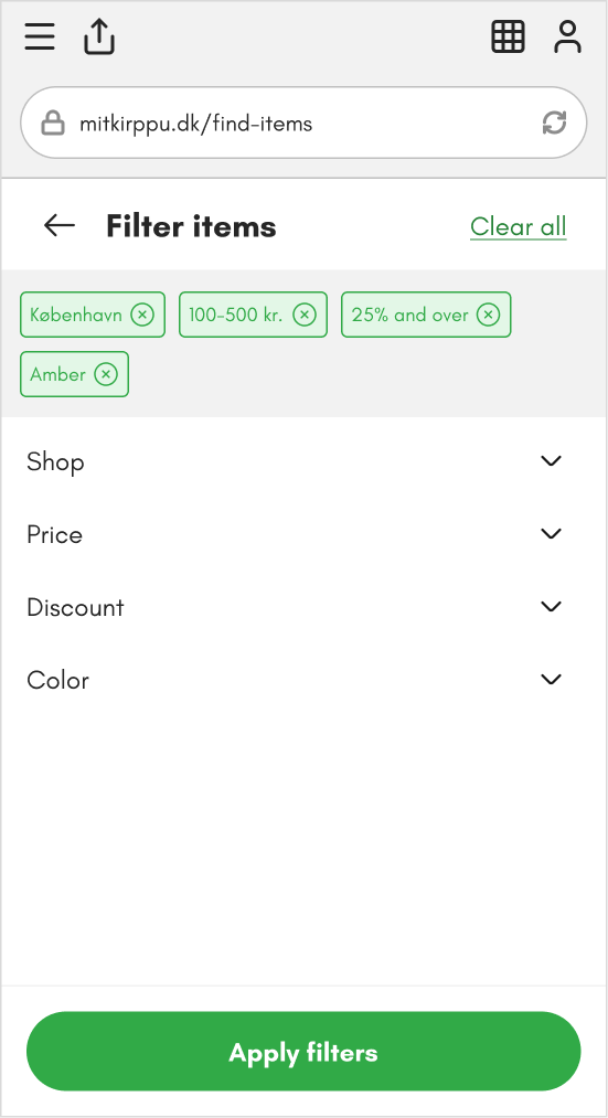 Filter items - Showroom