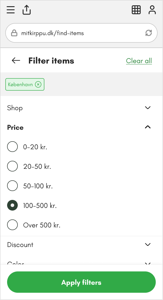 Filter items - Showroom