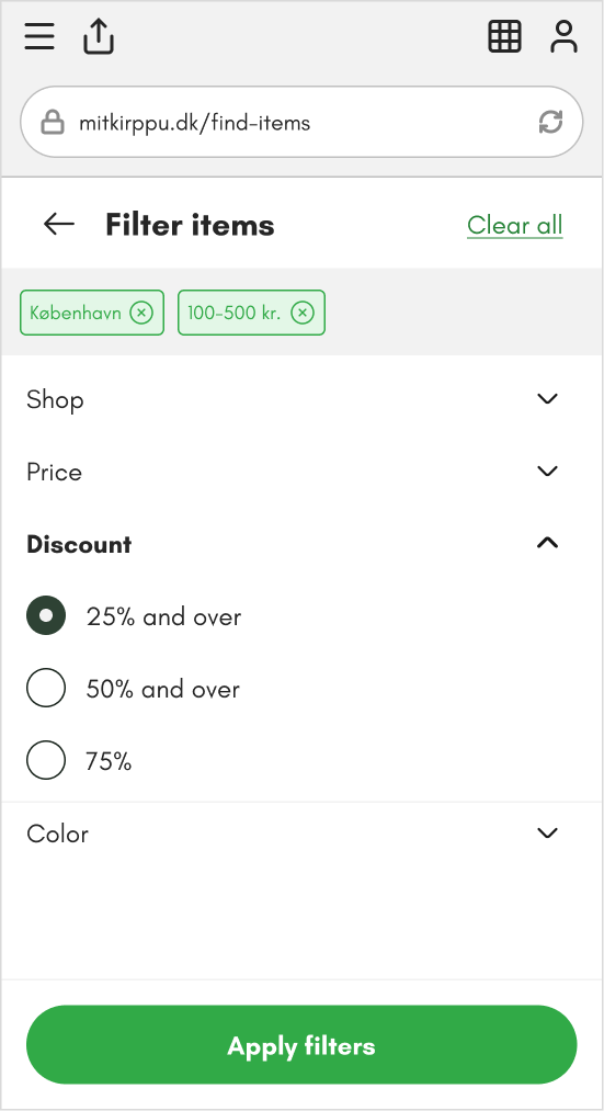 Filter items - Showroom