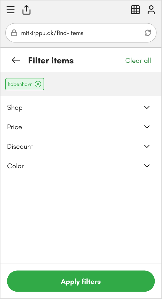 Filter items - Showroom