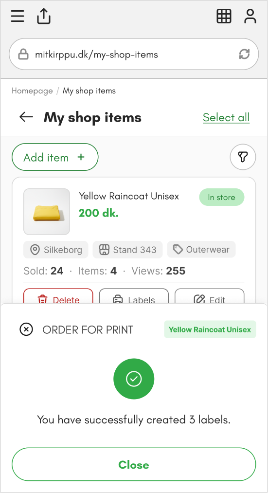 Order labels