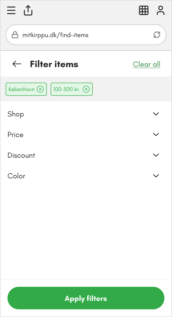 Filter items - Showroom
